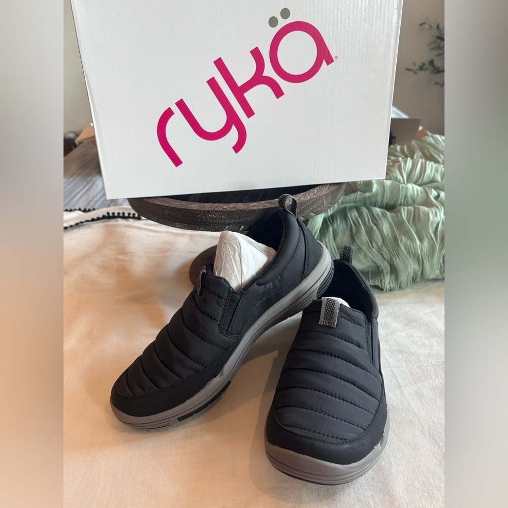 NEW Ryka Quilted Black Slip-On Sneakers • Lightweight Comfort Shoes